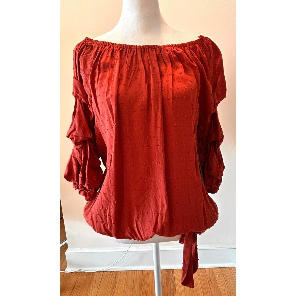 NWT Vince Camuto Rust Orange Swiss Dot Off The Shoulder‎ Blouse Top Size Small